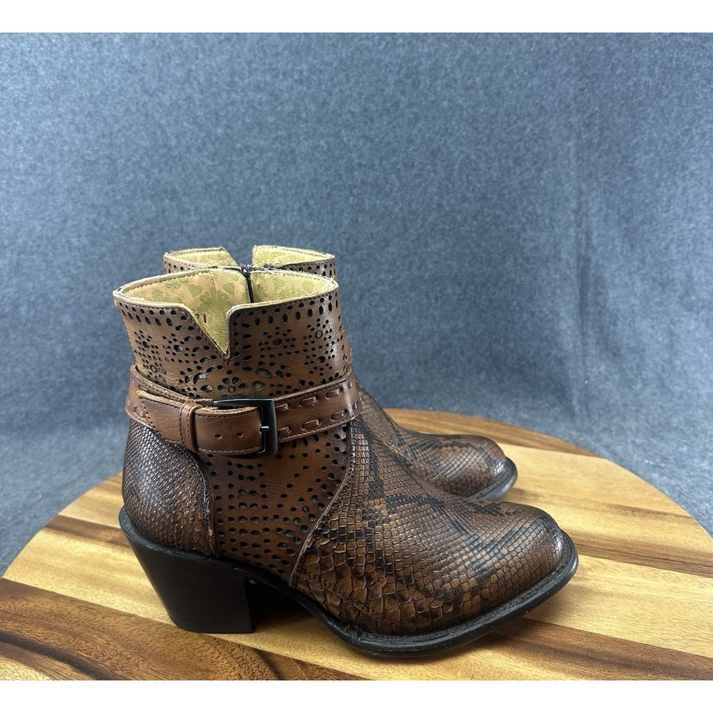 J. B. Dillon Reserve Womens Cowboy Ankle  Boots Snake Skin Python Brown Sz 6.5B